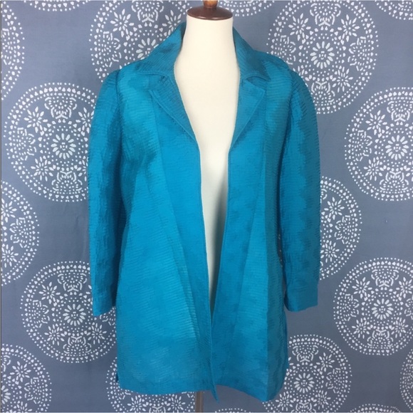 Chico's Travel Collection Textured Shirt Jacket Sz 0 Small Teal Blue Like New - Picture 7 of 17
